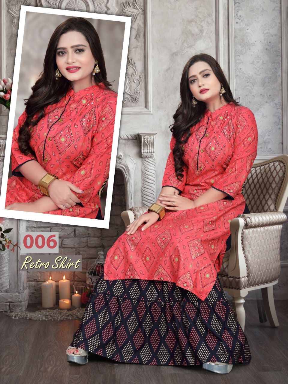 Aagya Retro Skirt Ethnic Wear Rayon Printed Designer Kurti With Skirt Collection